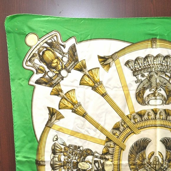 Authentic HERMES Carre 90 Scarf Egypt Motif Silk Green - Picture 3 of 12
